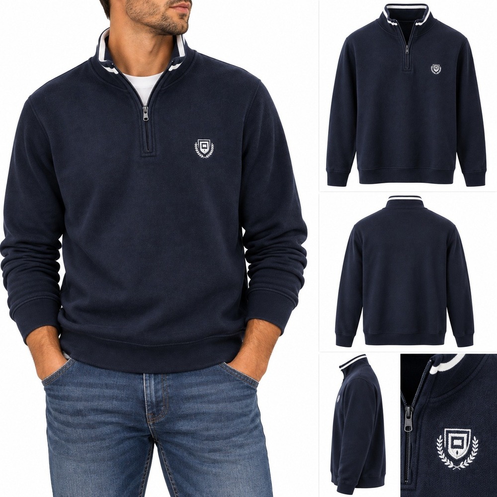 Chaps Mens Quarter Zip Pullover‎ Crest Logo Cotton Blend Preppy Casual Size M